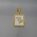 Gold plated stainless steel square necklace with Capricorn symbol on white shell - Capricorn