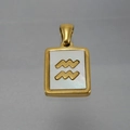 18K gold plated stainless steel Aquarius zodiac pendant necklace with white shell inlay - Aquarius