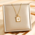 Vintage gold plated titanium necklace with square mother of pearl playing card pendant - Gold White Shell Diamond