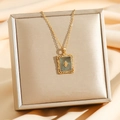 Elegant gold titanium steel necklace with square shell pendant and vintage lace border - Gold Black Shell Diamond