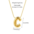 Macro detail of golden bubble letter C pendant with snake chain and product dimensions - Letter C Necklace