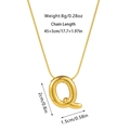 Detail view of golden bubble letter Q pendant necklace with measurements and weight - Letter Q Necklace