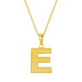 Golden letter E pendant necklace with textured dot relief on fine cable chain - Letter E Style / Gold