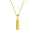 Textured gold bar pendant necklace with vertical rectangular shape and relief dots - Letter I Style / Gold