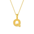 Golden letter Q pendant necklace featuring a textured finish on a delicate cable chain - Letter Q Style / Gold
