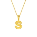Modern gold plated S letter pendant necklace with textured finish on a slim link chain - Letter S Style / Gold