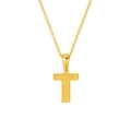Fashionable gold letter T pendant necklace with textured finish and cross chain for daily wear - Letter T Style / Gold