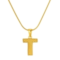 Elegant gold snake chain necklace featuring a textured letter T pendant with embossed dots - Letter T (xinzuo-001-T) / 18K Gold