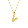 Golden necklace with V-letter pendant and textured bead finish on O-chain - Letter V Style / Gold