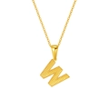 Fashionable gold pendant necklace featuring textured capital letter W on an O-chain link - Letter W Style / Gold