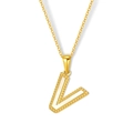 18K vergoldete Kette mit weißem Perlmutt-Anhänger in V-Form und eleganter Perlenkette - Buchstabe V(S-P003-V)