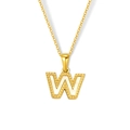 18K vergoldete Halskette mit weißem Muschel-Anhänger Buchstabe W und Perlenrand - Buchstabe W(S-P003-W)