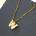 Elegant gold plated letter H pendant necklace with shimmering white zircon stones - Letter W (Pendant Only)