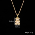 Golden bear necklace with sparkling cubic zirconia pendant measuring 16.8mm in height - Gold White Gem