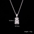 Silver bear necklace pendant with white zircon stones on a black background - Silver White Stone