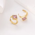 Detail of 18k gold plated stainless steel hoop earring with pink square zircon crystal - Gold / Pink Rhinestone