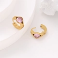 304 stainless steel gold hoop earrings with pink crystal stone on white minimalist decor - Pink