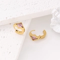 Elegante 18k vergulde 304 roestvrijstalen oorringen met een vierkante roze zirkoonsteen - Goud / Roze