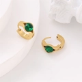 Polished 304 stainless steel gold-plated hoop earrings with faceted green gemstones - Green