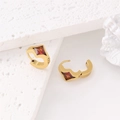 304 stainless steel square earrings with 18k gold plating and orange gemstone - Gold / Red