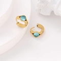 Detail view of gold vacuum plated 304 stainless steel earrings with blue crystal - Blue