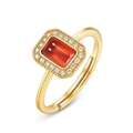 French vintage adjustable gold ring with rectangular red ruby and white zircon halo - Adjustable Open / Rectangle Halo Style (R009288)