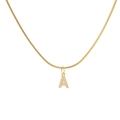 Golden snake chain necklace with an iced-out letter A pendant set in sparkling zircons - Letter A (7147-A)