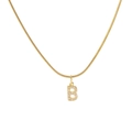 Golden snake chain necklace with sparkling iced-out letter B initial pendant for women - Letter B (7147-B)