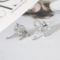 Silver bow ribbon clip-on earrings with shimmering pavé zircon stones for non-pierced ears - Silver Ear Clip