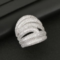 Chic multi-layer geometric ring with shimmering pave crystals in a modern wide-band style - US 6 / Silver