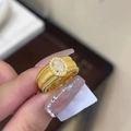 Retro brushed gold dome ring with oval clear zircon on hand in a vintage palace style - US 6 / Golden White