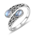 Anello cucchiaio vintage in pietra di luna con fiocco in rilievo e finitura argento antico - Argento