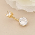 Golden belly button ring with sparkling double cubic zirconia in a curved bar design - 9mm / Gold