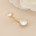 Golden double round cubic zirconia navel ring with curved barbell and 4-prong setting - 7mm / Gold