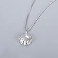 Silver deer antler necklace with round opal stone pendant on a delicate box chain - Silver