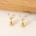 Close-up of golden butterfly stud earrings with marquise-cut marquise-cut zircons - Gold