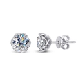 Classic 925 sterling silver stud earrings with round moissanite in six-prong crown setting - Silver White Rhinestone