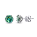 Classic silver six-prong stud earrings featuring brilliant round green moissanite stones - Silver Green Stone