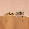 Silver Moss Agate earrings with S925 sterling silver hooks and white zircon accents - Rhinestone Hoop With Agate Pendant (1#) / Gold