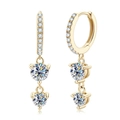 Elegant gold drop hoop earrings with sparkling round cubic zirconia in a vertical setting - Gold