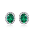 Elegant halo stud earrings with oval green faux topaz and sparkling crystal border - Lab Emerald [Oval 5*7MM] ER018302