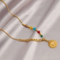 Franse vintage zonnehalsketting met gekleurde kralen en gouden titanium stalen ketting - Kleurrijke Zon Hanger Ketting