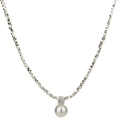 Elegante zilveren facet kralenketting met witte parel en glanzende zirkoon hanger - Witte parelketting