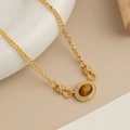 Collana vintage francese con pietra occhio di tigre e cristalli in finitura oro - Collana Pietra Occhio di Tigre Maillard