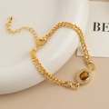 Gold plated tiger eye stone bracelet with sparkling zircons and adjustable chain - Maillard Tiger Eye Chain Bracelet