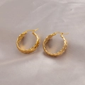 Golden titanium steel oval hoop earrings with textured woven twist design in gold - Wheat Ear Buckle / Gold
