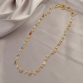 Golden beaded necklace featuring colorful irregular crystal stones and a lobster clasp - Irregular Turquoise Necklace