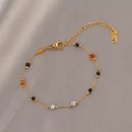 Minimalistische vergulde kralenarmband met kleurrijke stenen en K18 label - Veelkleurige Natuursteen Stijl (5678056267165) / Meerkleurige natuurstenen armband