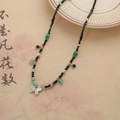 Etnische retro kralenketting met zilveren vlinderhanger en groene kralen details - Nieuwe Chinese Stijl Groene Kralen Vlinder Ketting