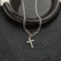 Collana a croce vintage in argento con stella in zircone e catena cubana da uomo e donna - Collana con Croce in Strass